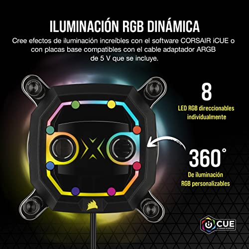 Corsair Hydro X Series XC5 RGB PRO Bloque de refrigeración líquida para CPU Intel LGA 1700, 1200, 115X (Cold Plate de cobre, 110 aletas de microrrefrigeración, 16 LEDs RGB) Negro