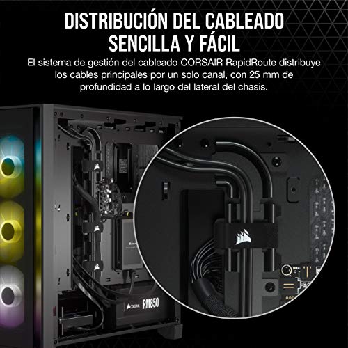 Corsair iCUE 4000X RGB Chasis ATX Semitorre con Cristal Templado, Paneles Frontal y Lateral de Cristal Templado, Espacioso Interior, Tres Ventiladores RGB de 120 mm Incluidos, Color Negro