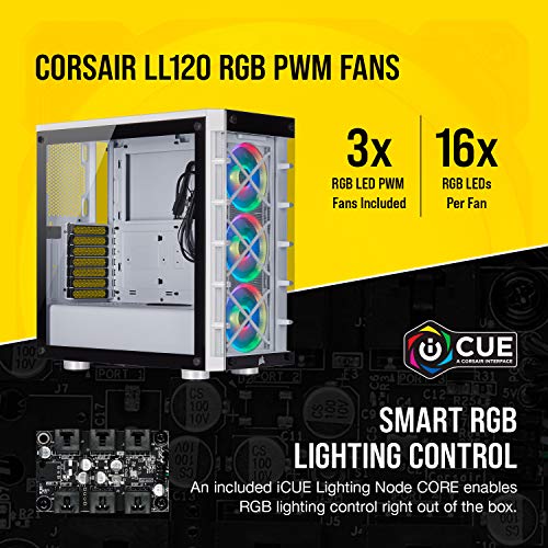 Corsair iCUE 465X RGB Cristal Templado Chasis Semi-torre ATX Inteligente (Paneles Lateral y Frontal de Cristal Templado, Tres Ventiladores LL120 RGB LED Incluidos), Blanco