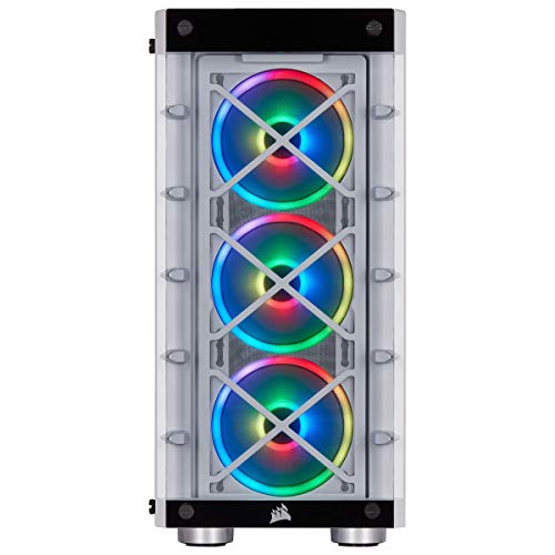 Corsair iCUE 465X RGB Cristal Templado Chasis Semi-torre ATX Inteligente (Paneles Lateral y Frontal de Cristal Templado, Tres Ventiladores LL120 RGB LED Incluidos), Blanco