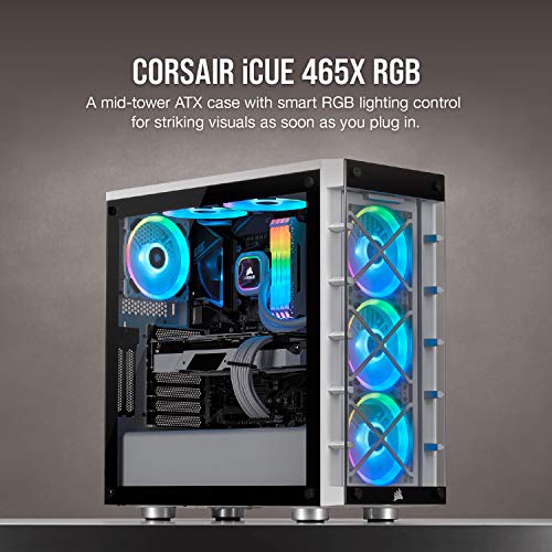 Corsair iCUE 465X RGB Cristal Templado Chasis Semi-torre ATX Inteligente (Paneles Lateral y Frontal de Cristal Templado, Tres Ventiladores LL120 RGB LED Incluidos), Blanco