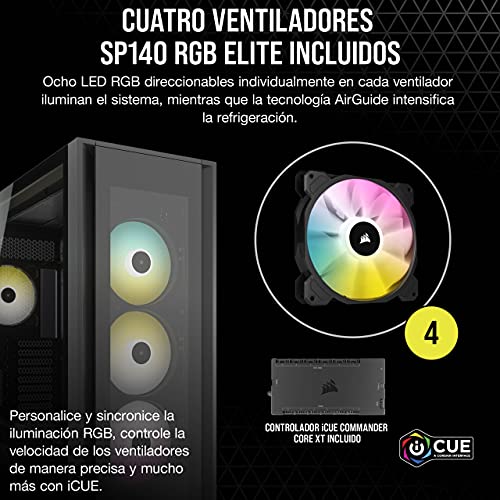 Corsair iCUE 7000X RGB Chasis para PC Inteligente ATX Full-Tower, Tres Paneles de Cristal Templado, Cuatro Ventiladores RGB de 140 mm Incluidos, Espacioso Interior, Negro