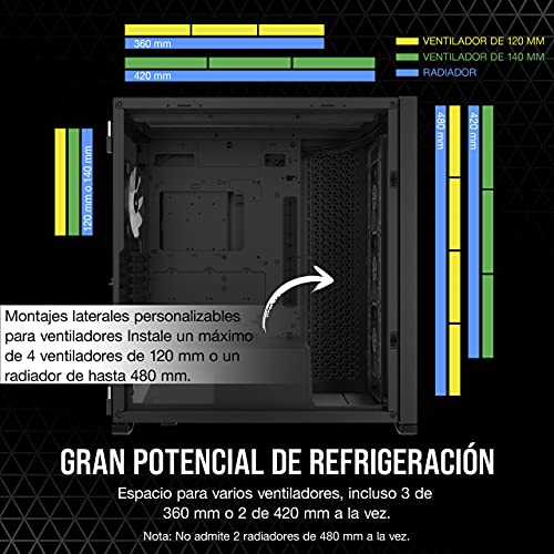 Corsair iCUE 7000X RGB Chasis para PC Inteligente ATX Full-Tower, Tres Paneles de Cristal Templado, Cuatro Ventiladores RGB de 140 mm Incluidos, Espacioso Interior, Negro