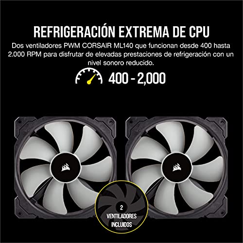 Corsair iCUE H115i RGB PRO XT Refrigerador Líquido para CPU, Radiador de 280 mm, Dos Ventiladores Corsair ML PWM de 140 mm, 400 - 2000 RPM, Cabezal de Bombeo RGB Dinámico y Multizona, Negro