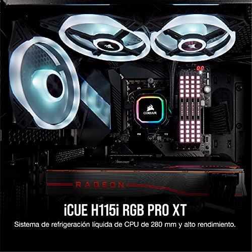 Corsair iCUE H115i RGB PRO XT Refrigerador Líquido para CPU, Radiador de 280 mm, Dos Ventiladores Corsair ML PWM de 140 mm, 400 - 2000 RPM, Cabezal de Bombeo RGB Dinámico y Multizona, Negro