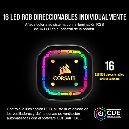 Corsair iCUE H115i RGB PRO XT Refrigerador Líquido para CPU, Radiador de 280 mm, Dos Ventiladores Corsair ML PWM de 140 mm, 400 - 2000 RPM, Cabezal de Bombeo RGB Dinámico y Multizona, Negro