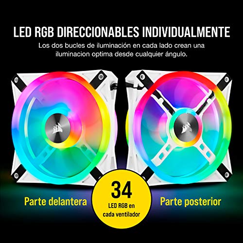 Corsair iCUE QL120 RGB, Ventilador LED RGB de 120 mm , 34 LED RGB Direccionables Individualmente, De Hasta 1500 RPM, Silencioso, Amortiguadores Antivibraciones, Paquete Individual , Blanco
