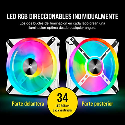 Corsair iCUE QL120 RGB, Ventilador LED RGB de 120 mm, Direccionables Individualmente, De Hasta 1500 RPM, Silencioso, Amortiguadores Antivibraciones, Paquete Triple con Lighting Node CORE, Negro