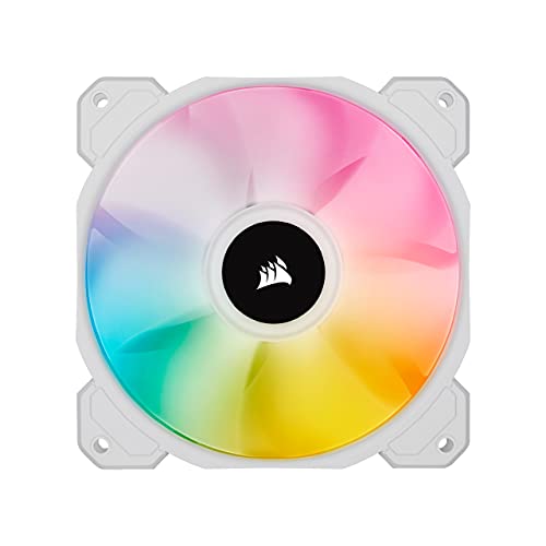 Corsair iCUE SP120 RGB ELITE 120mm PWM Ventilador, Tecnología CORSAIR AirGuide, Ocho LED RGB direccionables, baja sonoridad de 18 dBA, control PWM, hasta 1.500 RPM, Blanco