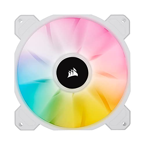 Corsair iCUE SP140 RGB ELITE 140mm PWM Ventilador, Tecnología CORSAIR AirGuide, Ocho LED RGB direccionables, baja sonoridad de 18 dBA, control PWM, hasta 1.200 RPM, Blanco