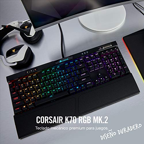 Corsair K70 RGB MK.2 Teclado Mecánico Gaming, Cherry MX Blue, Preciso y Audible, Retroiluminación Multicolor LED RGB, Estructura de Aluminio Anodizado, QWERTY Español, color Negro
