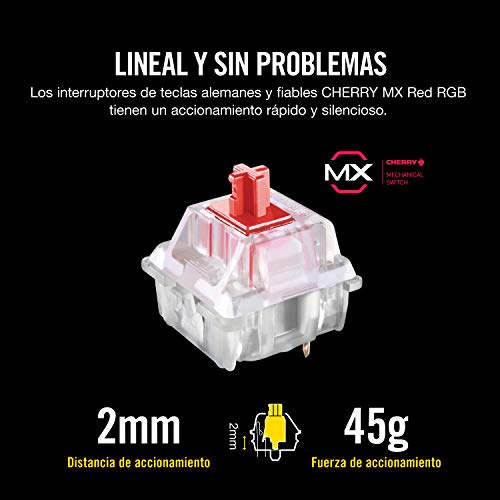 Corsair K70 RGB MK.2 Teclado Mecánico, USB, Alámbrico, Tamaño Único, Cherry MX Red (Suave y rápido)
