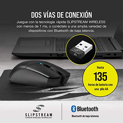 Corsair KATAR PRO WIRELESS Ratón para Juegos, Sensor Óptico 10.000 PPP, Forma Simétrica, Inferior a 1 ms Tecnología Wireless, Hasta 135 Horas de Duración de Batería, Seis Botones Programables, Negro