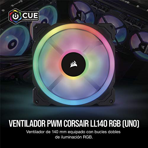 Corsair LL140 RGB Ventilador de PC (140 mm, Doble Halo RGB LED PWM) Paquete Soltero