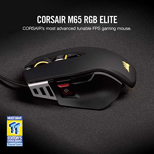 Corsair M65 RGB ELITE - Ratón (mano derecha, Óptico, USB, 18000 DPI, Negro)