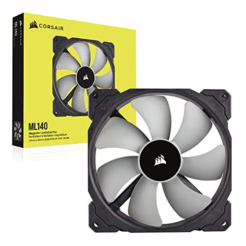 Corsair ML140 de 140 mm Ventilador de Levitación Magnética, Rodamientos de Levitación Magnética, Diseño Personalizado del Rotor, Hasta 97 CFM, 400-2.000 RPM, Paquete Unitario, Negro