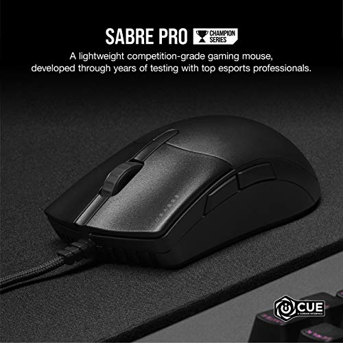 CORSAIR Sabre PRO Champion Series Gaming Mouse – Forma ergonómica para Esports y juego competitivo – Ultraligero 69g – Cable de Paracord flexible – Botones CORSAIR QUICKSTRIKE con cero brecha