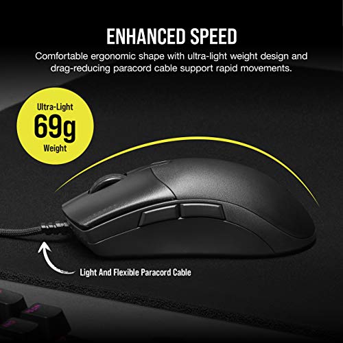CORSAIR Sabre PRO Champion Series Gaming Mouse – Forma ergonómica para Esports y juego competitivo – Ultraligero 69g – Cable de Paracord flexible – Botones CORSAIR QUICKSTRIKE con cero brecha