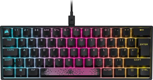 Corsair Teclado mecánico para Juegos K65 RGB Mini 60% con Teclas ABS (retroiluminación RGB Personalizable, Interruptor Rojo Cherry MX: Lineal y rápido, tecnología AXON) Italiano QWERTY, Negro