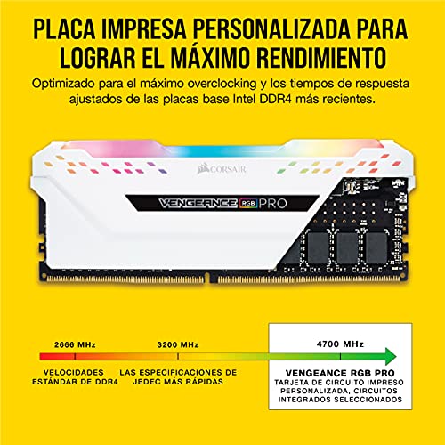 Corsair Vengeance RGB Pro - Kit de Memoria Entusiasta 16 GB (2 x 8 GB), DDR4, 3200 MHz, C16, XMP 2.0, Iluminación LED RGB, Blanco