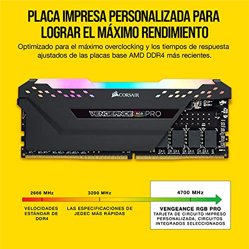 Corsair Vengeance RGB PRO - Módulo de Memoria de Alto Rendimiento, 16 GB (2 x 8 GB) DDR4 3200 MHz C16 XMP 2.0 RGB LED Iluminación, Optimizada para AMD, Negro
