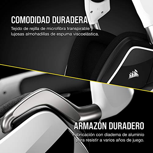 Corsair Void Elite RGB USB Auriculares para Juegos (7.1 Sonido Envolvente, Micrófono omnidireccional, Personalizable Iluminación, Microfibra de Rejilla Almohadillas, Construcción Aluminio) Blanco