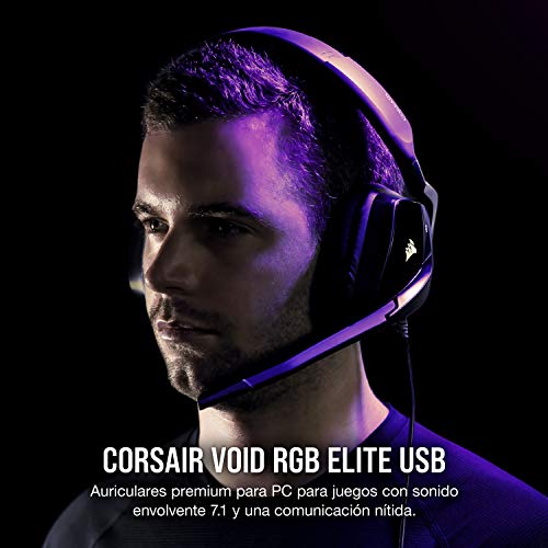Corsair VOID ELITE RGB USB Auriculares para Juegos, Cableado, USB, (7.1 Sonido envolvente, Micrófono omnidireccional, Personalizable Iluminación, Microfibra de rejilla almohadillas) Negro