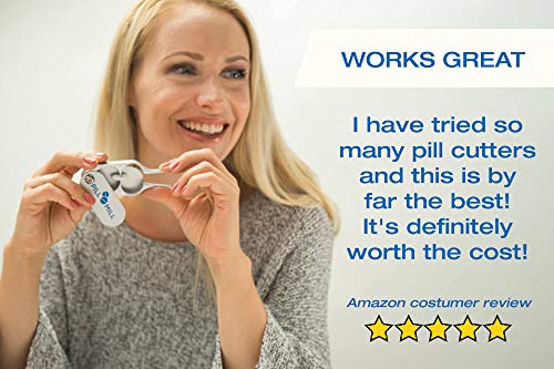 Cortador de Pastillas de Pill Mill- Cuchillas de metal que nunca se desafilan - Mango de agarre que ayuda a cortar píldoras pequeñas o grandes, con facilidad - Ligero y duradero divisor de pastillas