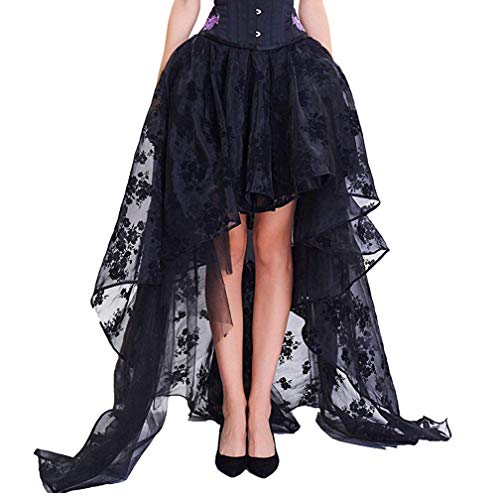 coswe - prenda de mujer, color negro, Irregular, estilo Steampunk, con gasa, para Cosplay