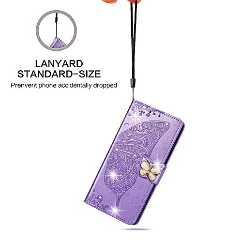 COTDINFOR Compatible with Huawei Y5 2019 Funda Case Diamante Mariposa Magnético Billetera Suave PU Cuero Anti-arañazo Caso para Huawei Honor 8S / Y5 2019 Cover Diamond Butterfly Violet SD