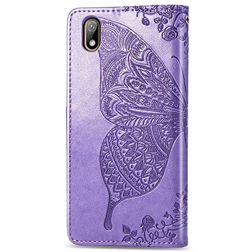 COTDINFOR Compatible with Huawei Y5 2019 Funda Case Diamante Mariposa Magnético Billetera Suave PU Cuero Anti-arañazo Caso para Huawei Honor 8S / Y5 2019 Cover Diamond Butterfly Violet SD