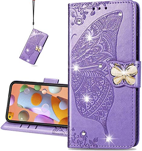 COTDINFOR Compatible with Huawei Y5 2019 Funda Case Diamante Mariposa Magnético Billetera Suave PU Cuero Anti-arañazo Caso para Huawei Honor 8S / Y5 2019 Cover Diamond Butterfly Violet SD