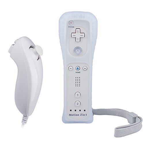 Covanm Mando a distancia Wii 2 en 1 Motion Plus Wii con Nunchuck, funda de silicona y correa de muñeca, compatible con Nintendo Wii y Wii U