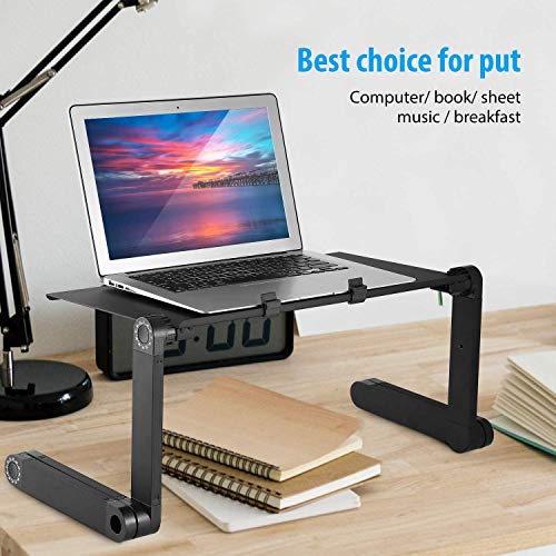 Cozime Mesa Ordenador Portatil, Base Ajustable y Plegable, Soporte de Ratón para Notebook PC Laptop Ordenador, Color Negro