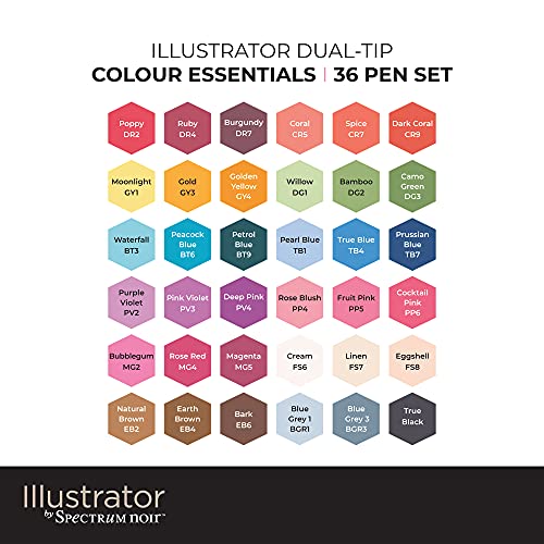 Crafter's Companion Spectrum Noir Illustrator - Juego de rotuladores con puntas japonesas (36 unidades), color madera, multicolor, talla única