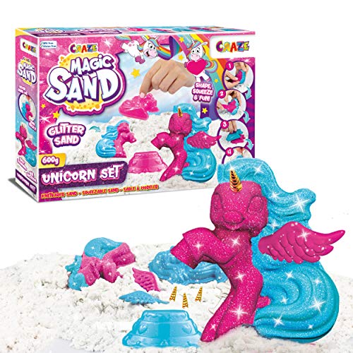 CRAZE Magic Sand Unicorn Set 200 g Glitzersand mit Einhornformen Dreifarbig 29725 29725-Juego Arena Brillante con Formas de Unicornio, Color Tricolor
