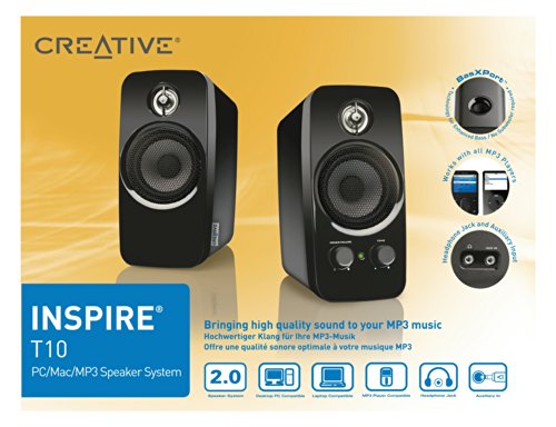 Creative Inspire T10 - Altavoces de Ordenador (3.5 mm), Color Negro