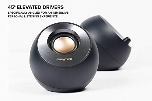 Creative Pebble V2 – Altavoces escritorio con alimentación USB-C 2.0, entrada auxiliar de 3.5 mm, hasta 8 W de potencia RMS para ordenadores, Adaptador tipo A incluido y cable ampliado (negro)