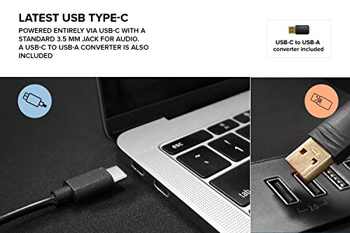 Creative Pebble V2 – Altavoces escritorio con alimentación USB-C 2.0, entrada auxiliar de 3.5 mm, hasta 8 W de potencia RMS para ordenadores, Adaptador tipo A incluido y cable ampliado (negro)