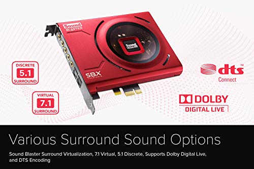 Creative Sound Blaster Z SE Tarjeta de sonido interna y DAC PCIe para juegos, 24bits/192 kHz, 116dB SNR, ASIO, amplificador de cascos, EQ de micró, Discrete 5.1/Virtual 7.1, Dolby Digital Live, DTS