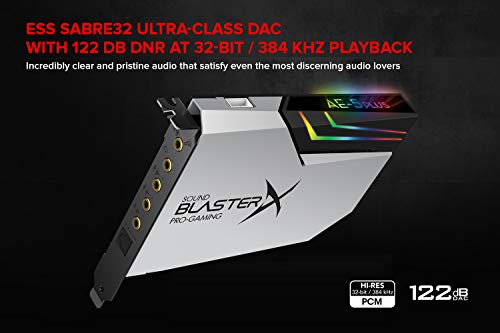 CREATIVE Sound BlasterX Ae-5 Plus Pure Edition Tarjeta de Sonido para Juegos PCI-e SABRE32 de 32 bits/384 kHz y DAC con Dolby Digital y DTS, Bi-amp de Cascos Xamp, relación señal Ruido (SNR) de 122dB
