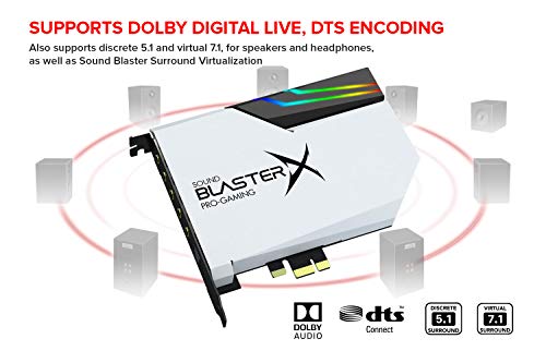 CREATIVE Sound BlasterX Ae-5 Plus Pure Edition Tarjeta de Sonido para Juegos PCI-e SABRE32 de 32 bits/384 kHz y DAC con Dolby Digital y DTS, Bi-amp de Cascos Xamp, relación señal Ruido (SNR) de 122dB