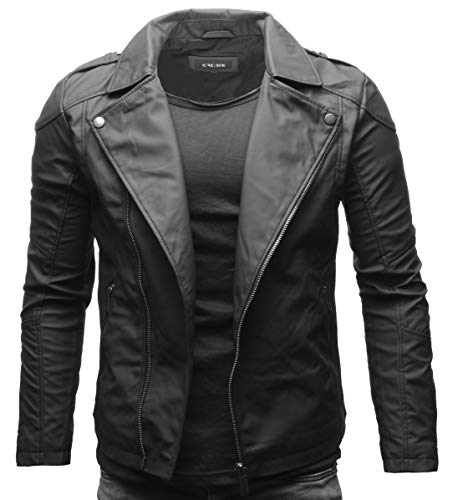 Crone Theo - Chaqueta de piel para hombre, piel ecológica básica, de piel de vacuno suave o piel ecológica, negro mate (cuero ecológico)., M