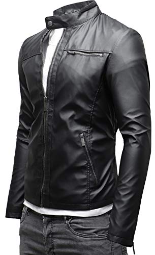 Crone Vego Cleane - Chaqueta básica de piel ecológica para hombre, ligera, de corte ajustado negro mate (cuero ecológico). S