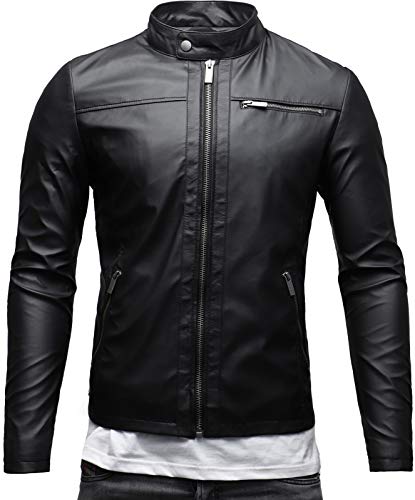 Crone Vego Cleane - Chaqueta básica de piel ecológica para hombre, ligera, de corte ajustado negro mate (cuero ecológico). S