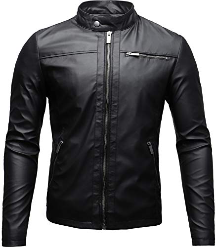 Crone Vego Cleane - Chaqueta básica de piel ecológica para hombre, ligera, de corte ajustado negro mate (cuero ecológico). S