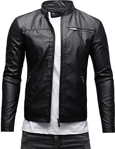 Crone Vego Cleane - Chaqueta básica de piel ecológica para hombre, ligera, de corte ajustado negro mate (cuero ecológico). S