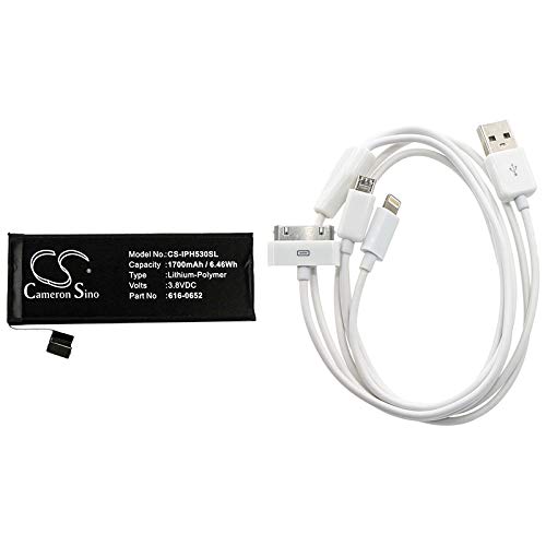 CS-CB061 Batería 1700mAh Compatible con [Apple] A1234, A1456, A1457, A1507, A1516, A1518, A1526, A1528, A1529, A1530, A1532, A1533, Apple iPhone 5s, iPhone 5C, iPhone Light 32GB, ME341LL/A, ME342LL/A