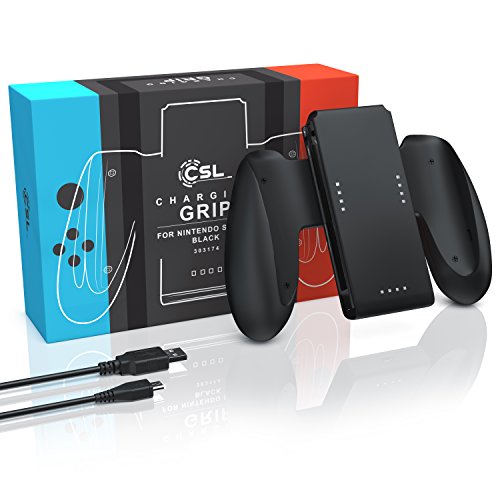 CSL - Cargador de batería Compatible con Nintendo Switch Joy-con - Charger - Carga Mientras juegas - Batería Recargable de Iones de Litio de 1000 mAh - LED de Estado - Comfort Grip