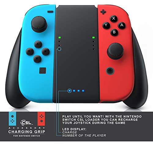 CSL - Cargador de batería Compatible con Nintendo Switch Joy-con - Charger - Carga Mientras juegas - Batería Recargable de Iones de Litio de 1000 mAh - LED de Estado - Comfort Grip